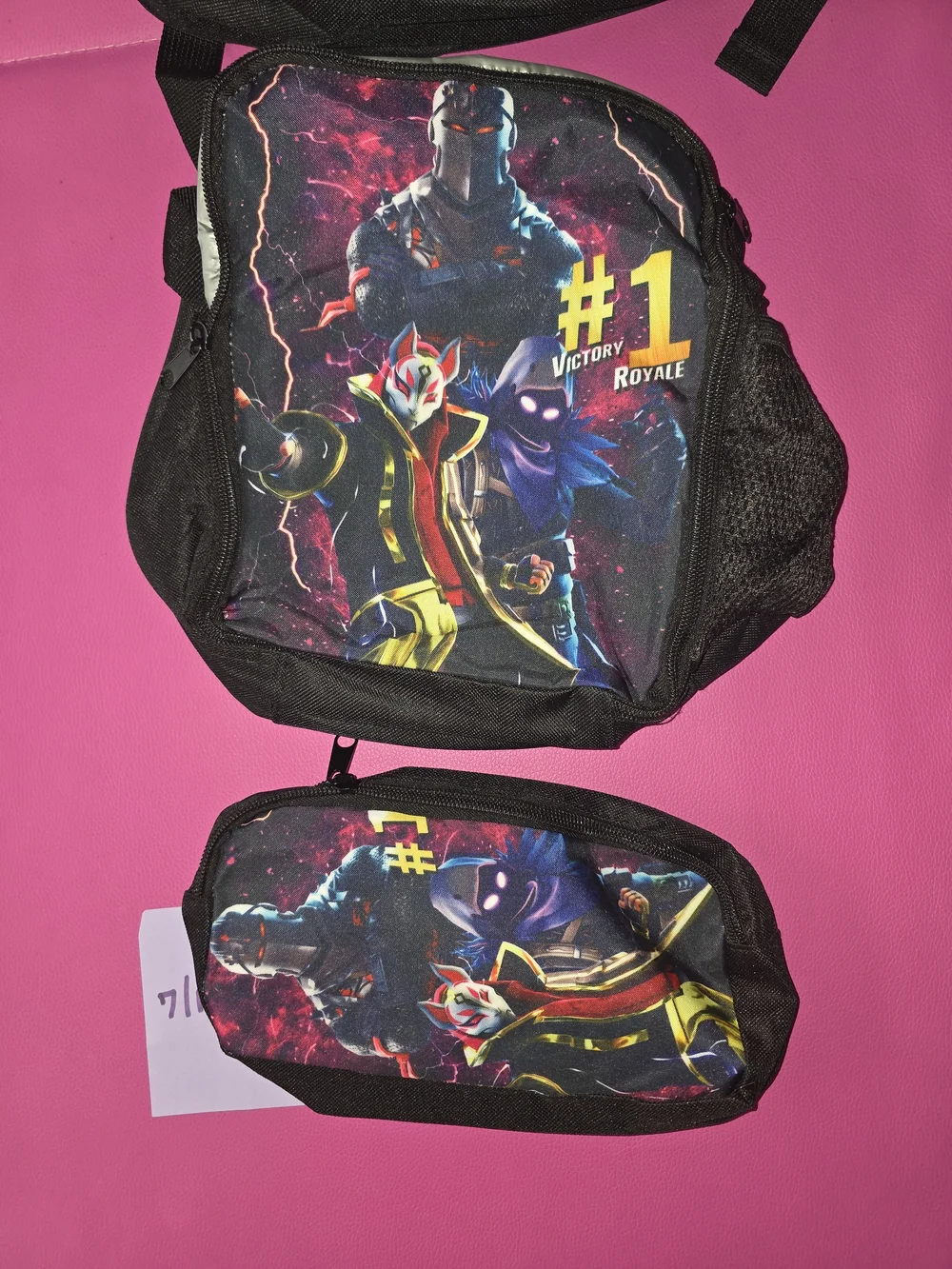 Kids Black & Multicolor Victory Fornite Backpack/lunch Box/pencil Holder